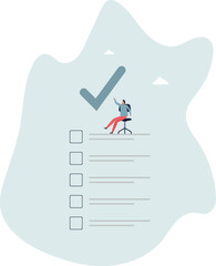 Checklist for completed tasks, project checkbox or achievement list and approval document concept.life and employment of people.