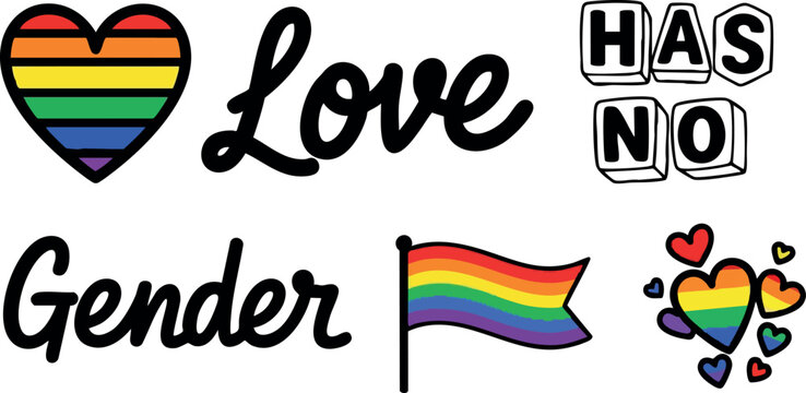 Love Has No Gender Rainbow Pride Heart Flag Equality Support Vector Illustration