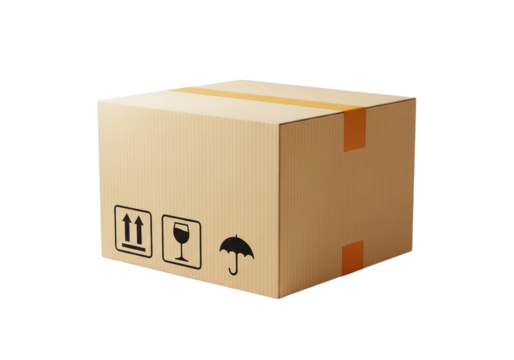 Cardboard box with shipping symbols