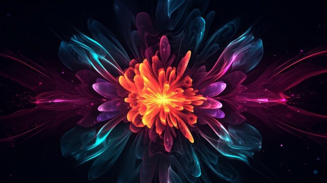 Abstract neon fractal wallpaper with space - Powered by Adobe