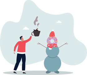 A man with a cup of aromatic coffee and a delicious donut with cream.