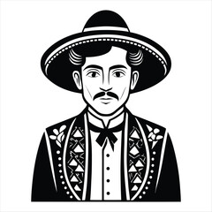 Handsome senior man wearing a black cowboy sombrero hat with a serious expression and a distinguished beard looking in a western style