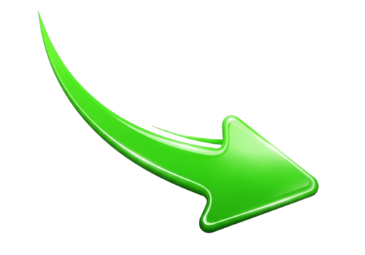 A bright green arrow pointing downwards and to the right
