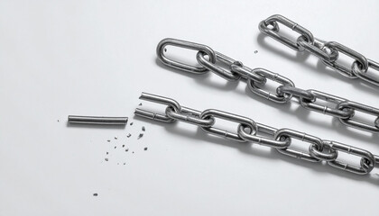 壊れた金属チェーンが散らばる自由のコンセプトアート – Broken Metal Chain Links Scattered as a Symbol of Freedom