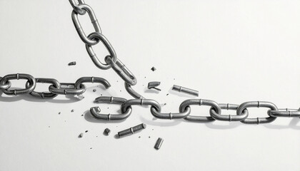 壊れた金属チェーンが散らばる自由のコンセプトアート – Broken Metal Chain Links Scattered as a Symbol of Freedom