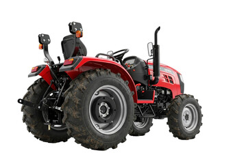 Obraz premium Red tractor with a person driving