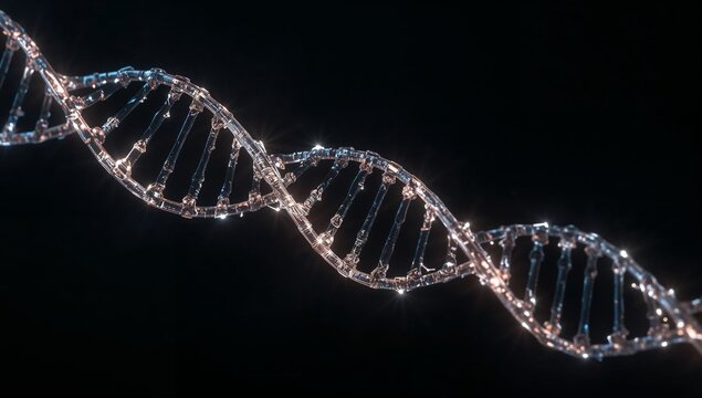 Dna helix shaped music note glowing on dark background