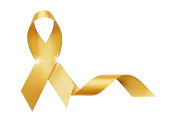 Golden awareness ribbon with flowing tail