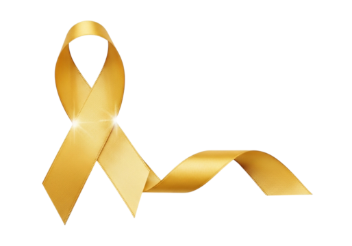 Golden awareness ribbon with flowing tail