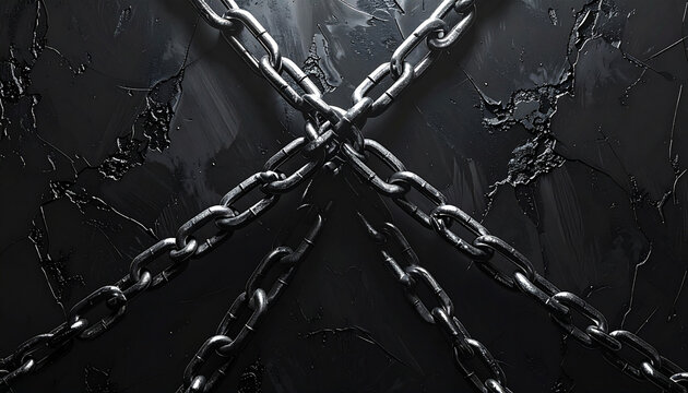 黒い背景に銀のチェーンが交差するモダンデザイン &ndash; Silver Chains Crossing on Black Matte Background