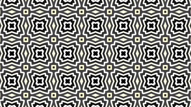 Black and white geometric star pattern with symmetry motion background.