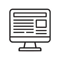 Fototapeta premium A simple outline illustration depicts a computer monitor displaying a webpage with text and image elements