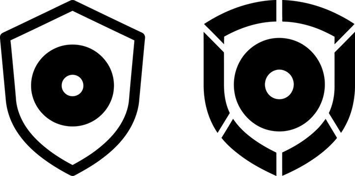 Two black shield icons with a central circle silhouette