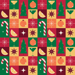 New Year geometric seamless pattern. Design for advent calendar, packaging, postcards. Vector illustrations.