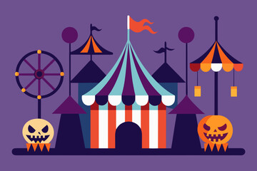 Cartoon haunted carnival rides vector illustration