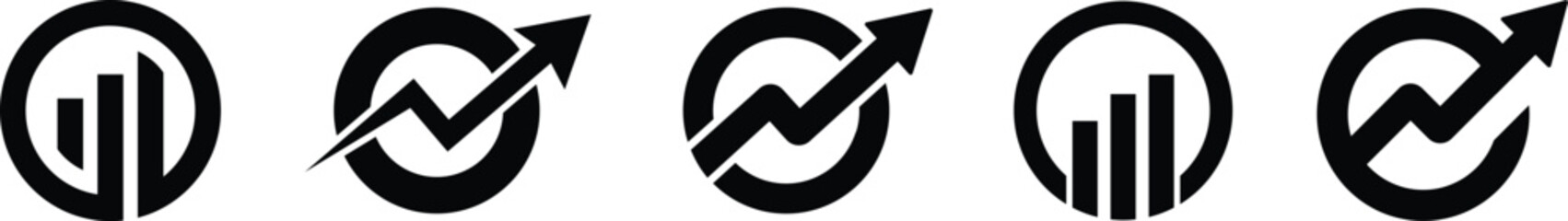 &ldquo;Business Growth Arrow and Analytics Bar Chart Icon Set &mdash; Modern Financial Statistics Logo Collection Showing Upward Trend, Profit Increase, Market Progress and Data Performance Indicators for Corpora