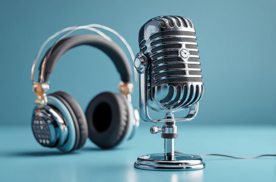 Vintage microphone studio headphones chrome retro audio gear capture mood