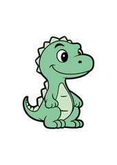 Fototapeta premium Cute green dinosaur character smiling and standing confidently 