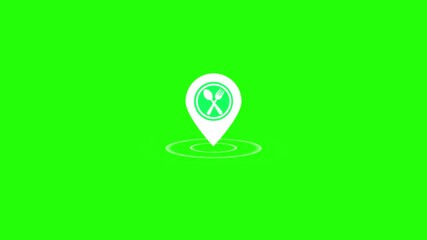 Food location pin Icon restaurant dining area map marker animation on green screen