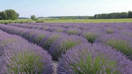 Fototapeta premium A vast field of blooming lavender under a bright sky