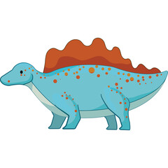 Cute Blue Pixel Art Dinosaur With Orange Spikes On Its Back And Tail Isolated On Transparent Background