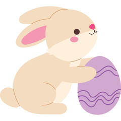 Cute Beige Bunny Rabbit Holding a Purple Easter Egg with Pink Accents on a Transparent Background Ideal for Spring Celebrations and Holiday Designs