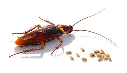 Brown Roach on White Background with Food.
