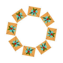 Frame for New Year and Christmas decorations or holiday greetings. Round frame with letters or congratulatory messages.