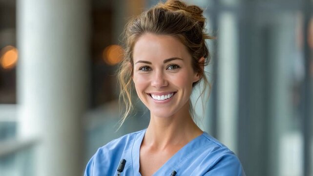 Smiling Healthcare Professional: A caring and confident healthcare provider exudes warmth and professionalism, conveying a sense of reassurance and expertise through her genuine smile.