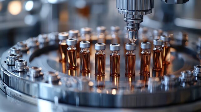 Close up of centrifuge machine filling vials with a solution