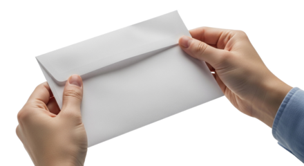 holding an envelope on a white background