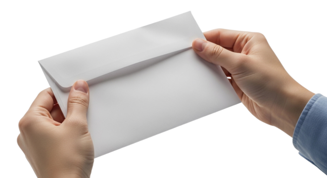 holding an envelope on a white background