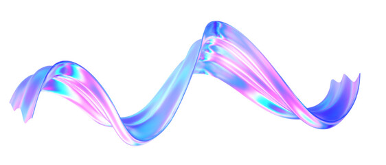 3d glass abstract wave flying. Gradient background liquid ribbon form. Hologram y2k spiral shape iridescent texture. Holographic ribbon glass effect. Vector music poster, futuristic tech template © Doloves