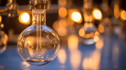 Close up of a lab flask showing experimental apparatus