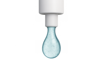 Hand sanitizer gel drop dispensing from pump, clear liquid illustrating hygiene and virus prevention, transparent background