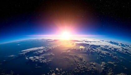 Obraz premium Glimpse of Earth from space, sunrise highlighting the blue atmosphere and the white clouds
