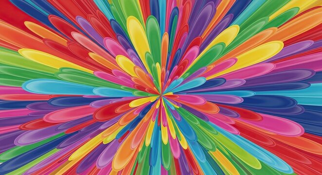 Vibrant explosion of colorful petals radiates outward creating a dynamic and energetic abstract background full of joy and excitement