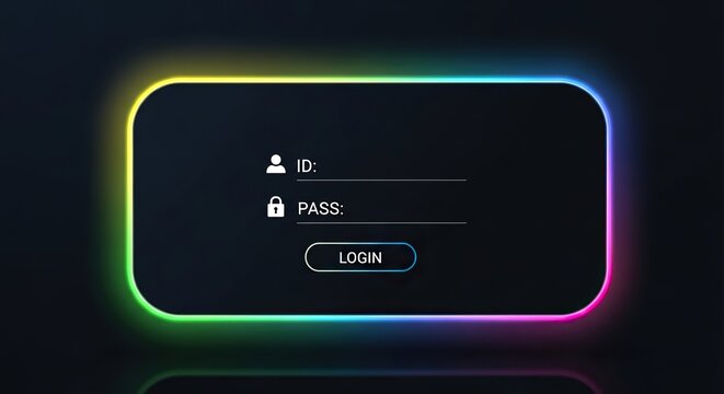 Secure digital login screen with vibrant neon edge illumination, inviting users to enter credentials for safe access.