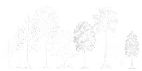 Various stylized tree line art for natural design and architectural plans © md