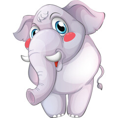 Cute Baby Elephant Cartoon With Big Blue Eyes And Pink Cheeks On Transparent Background