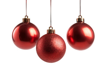 Three Red Christmas Ornaments isolated on a transparent background 1