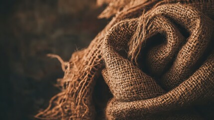 Fototapeta premium Close view of tightly woven brown burlap material