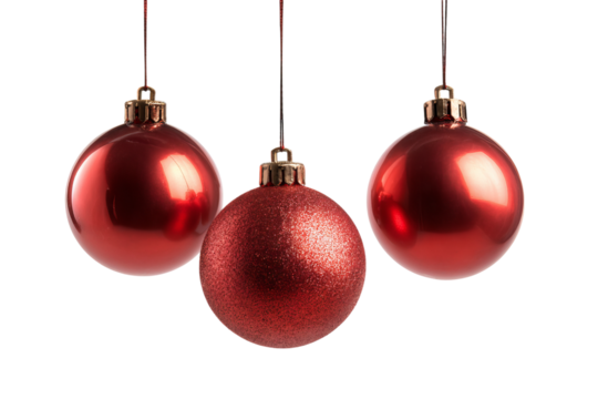 Three Red Christmas Ornaments isolated on a transparent background 1