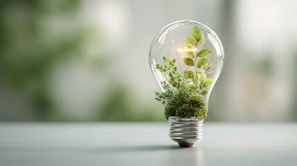 Lightbulb with green plants inside