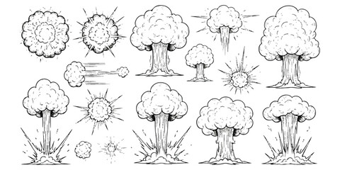 Hand drawn comic book explosions and smoke cloud effect collection bundle