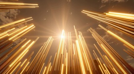 Golden light streak glowing beam vertical line abstract luminous beam radiant streaks glowing lines vertical light trail motion blur radiant pathway - Powered by Adobe