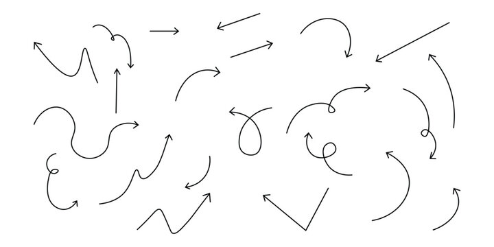 Set of hand drawn vector arrows doodle on white background. Doddle arrow set. Stock vector
