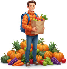 3D Vector Farmer Harvest Scene
