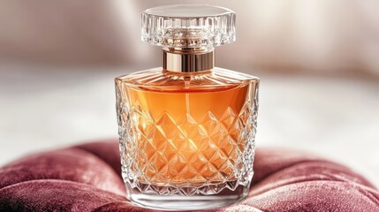 Elegant perfume bottle with crystal facets and golden accents