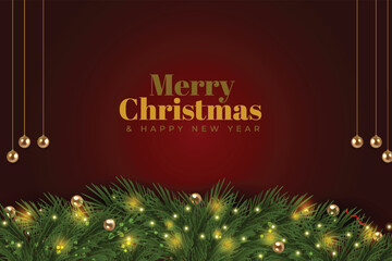Merry christmas and holiday season happy new year greetings card with decorated christmas background